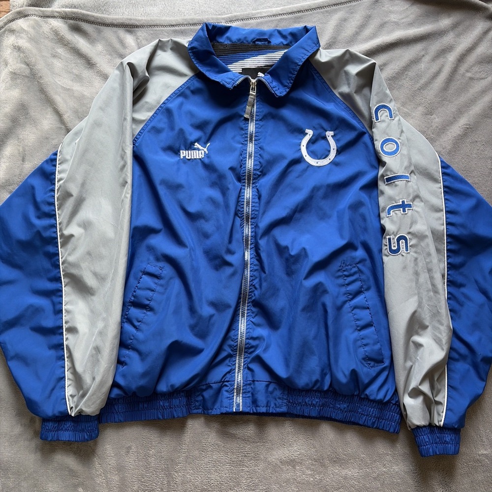 Indianapolis Colts‎ Jacket PUMA Vintage Y2K Full Zip Long Sleeve Blue Men 2XL